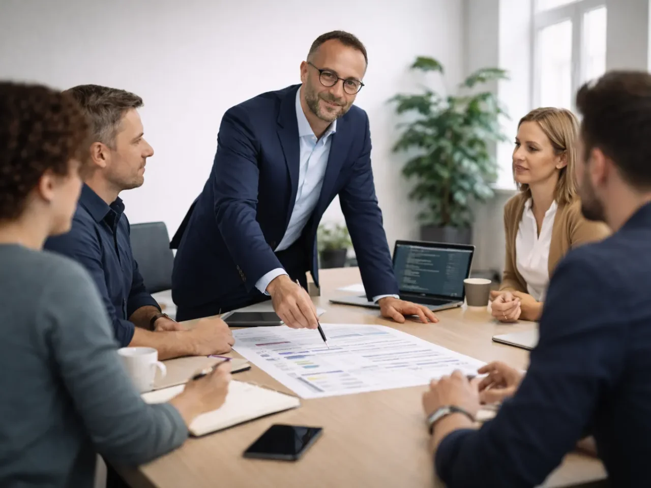 Gruppe von Führungskräften und Entwicklern, die gemeinsam um einen Tisch mit LEGO-Steinen stehen und lächeln